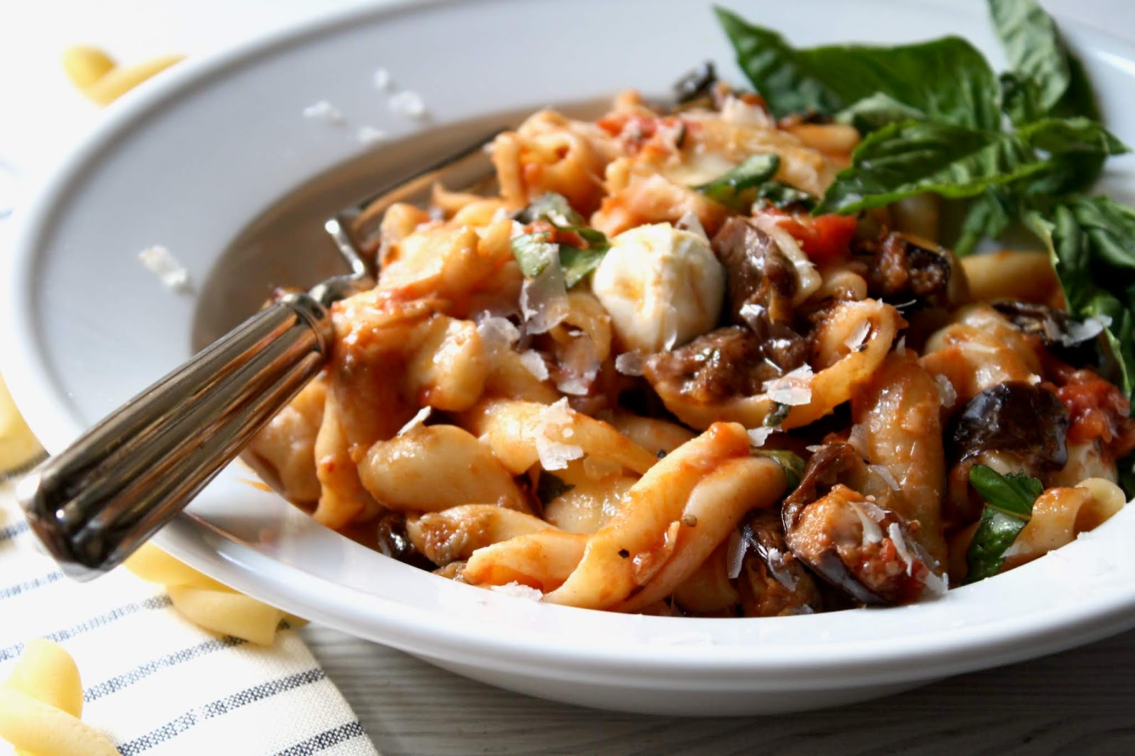 salted sugared spiced™ Pasta in Roasted Eggplant Tomato Sauce w/ Basil
