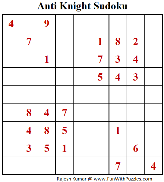 Anti Knight Sudoku Puzzle (Fun With Sudoku #386)