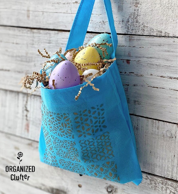 Stenciled Dollar Tree Craft Tote Decorated For Easter