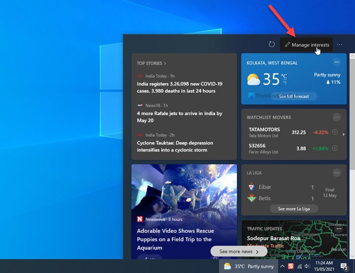Cómo agregar o eliminar temas en Noticias e intereses en Windows 10