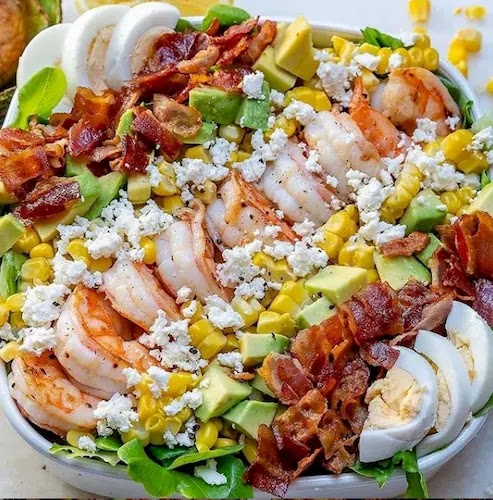 Shrimp Cobb salad + Fresh Lemon-Chive Salad Dressing 