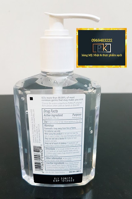 Gel rửa tay Purell, hàng Mỹ, Chai vòi 236 ml