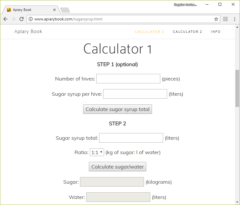 Apiary Book Beekeeping tools Sugar Syrup Calculator