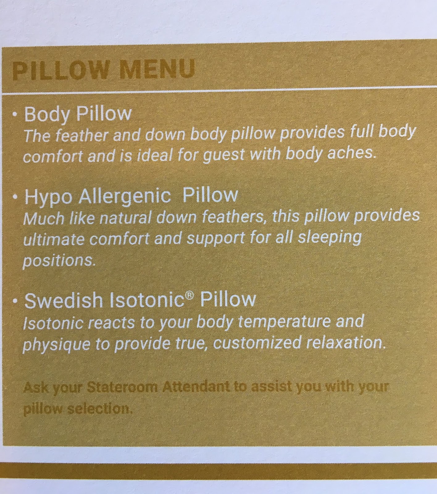Aqua pillow menu? Celebrity Cruises Cruise Critic Community