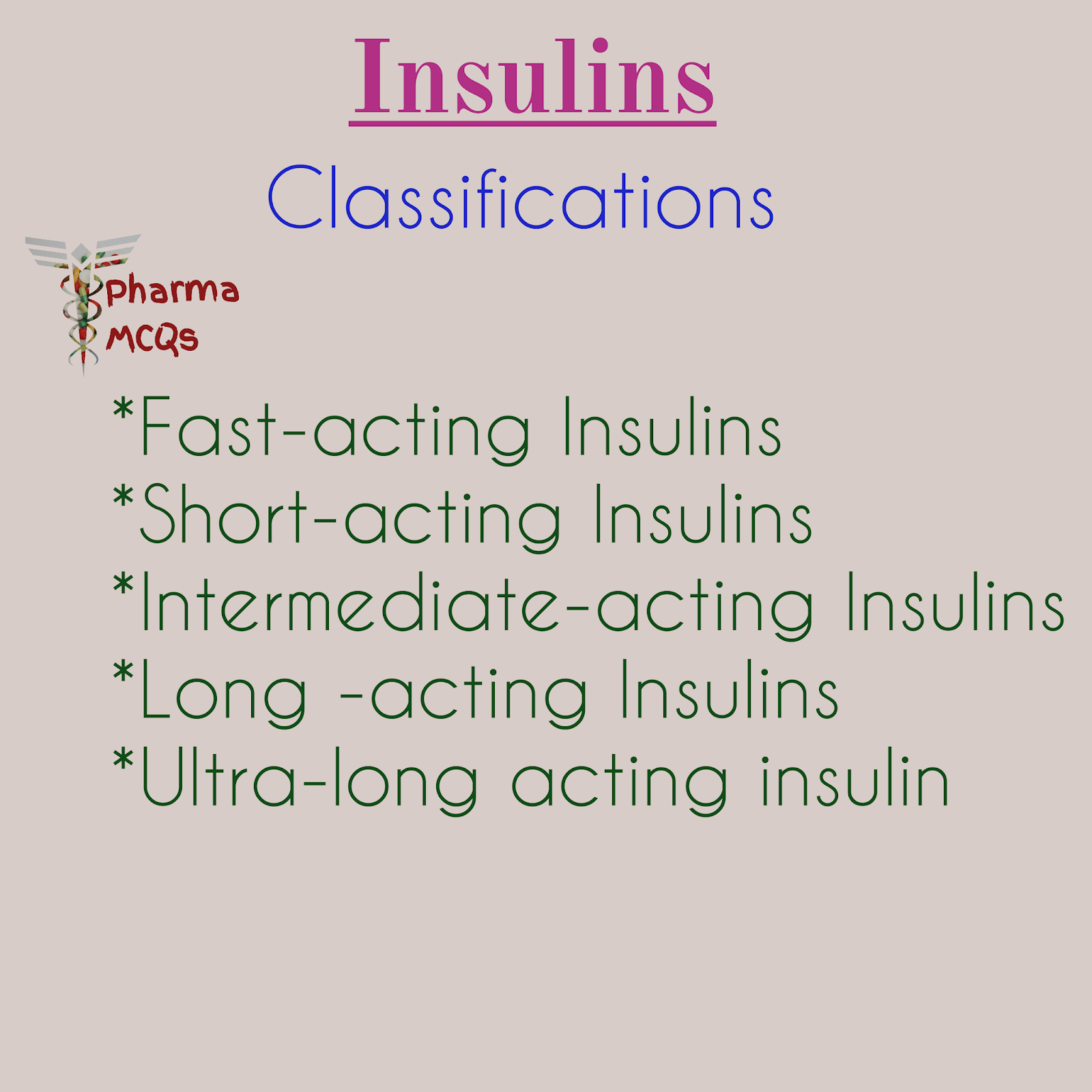 PharmaMCQs ClassificationInsulins & GLP1 agonists