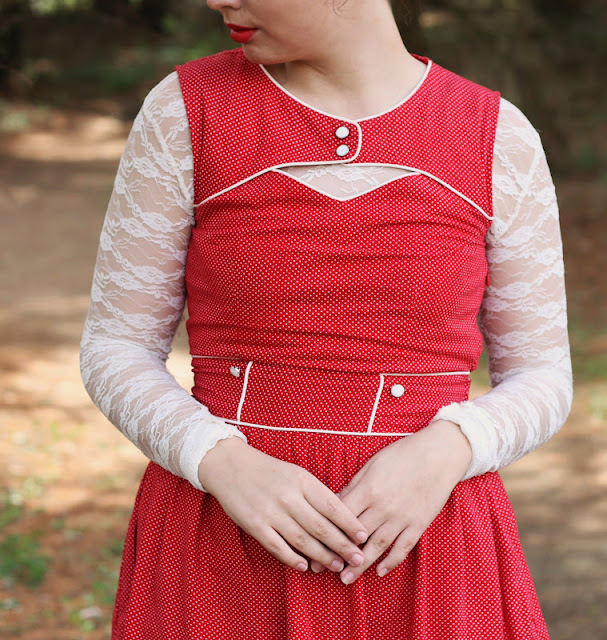 Girl in Red Polka Dot Dress Modcloth sideview