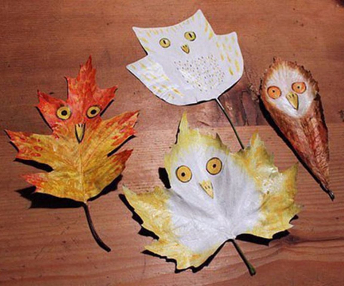 Рисование на листьях для детей