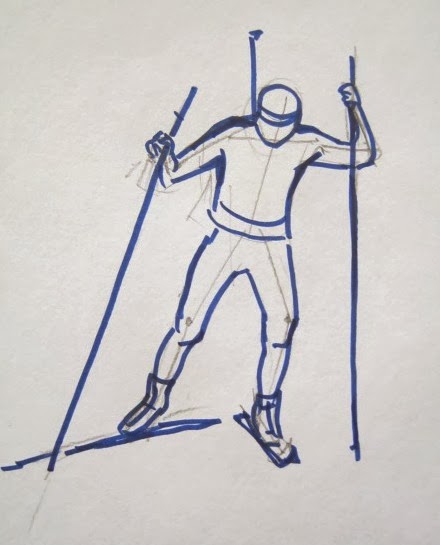 Рисунок лыжника в движении карандашом