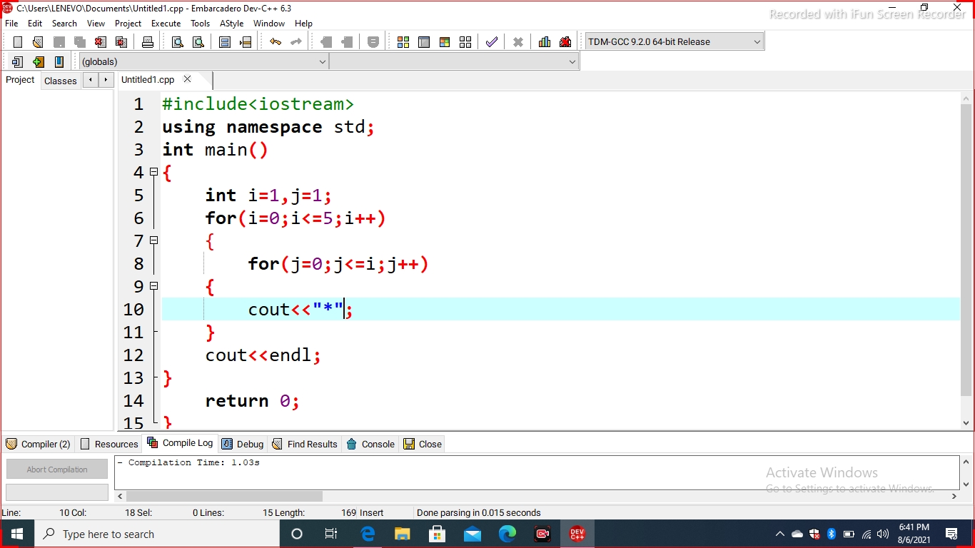wakey coding: nasted loop in c++ programs to print stars pettern