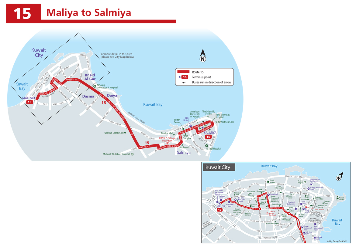 Kuwait bus route service 15 From Maliya To Salmiya