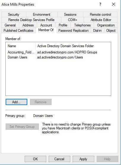 مثال 2: إضافة مستخدم إلى مجموعة باستخدام مستخدمي Active Directory وأجهزة الكمبيوتر