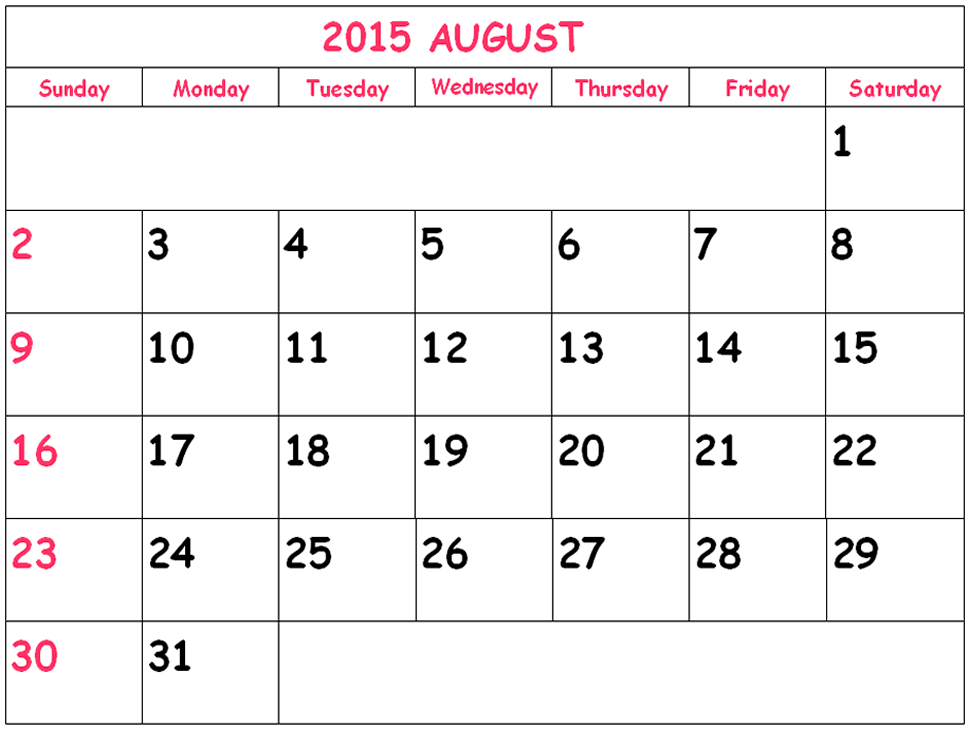 2015 august calendar