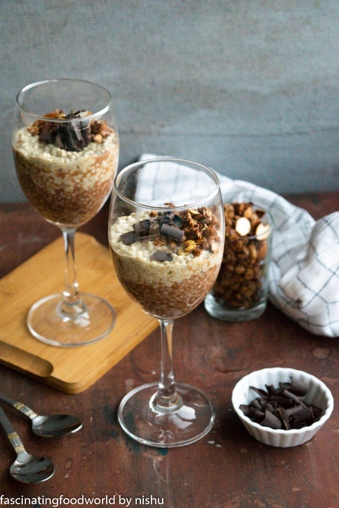 Coffee and chocolate chia pudding parfait