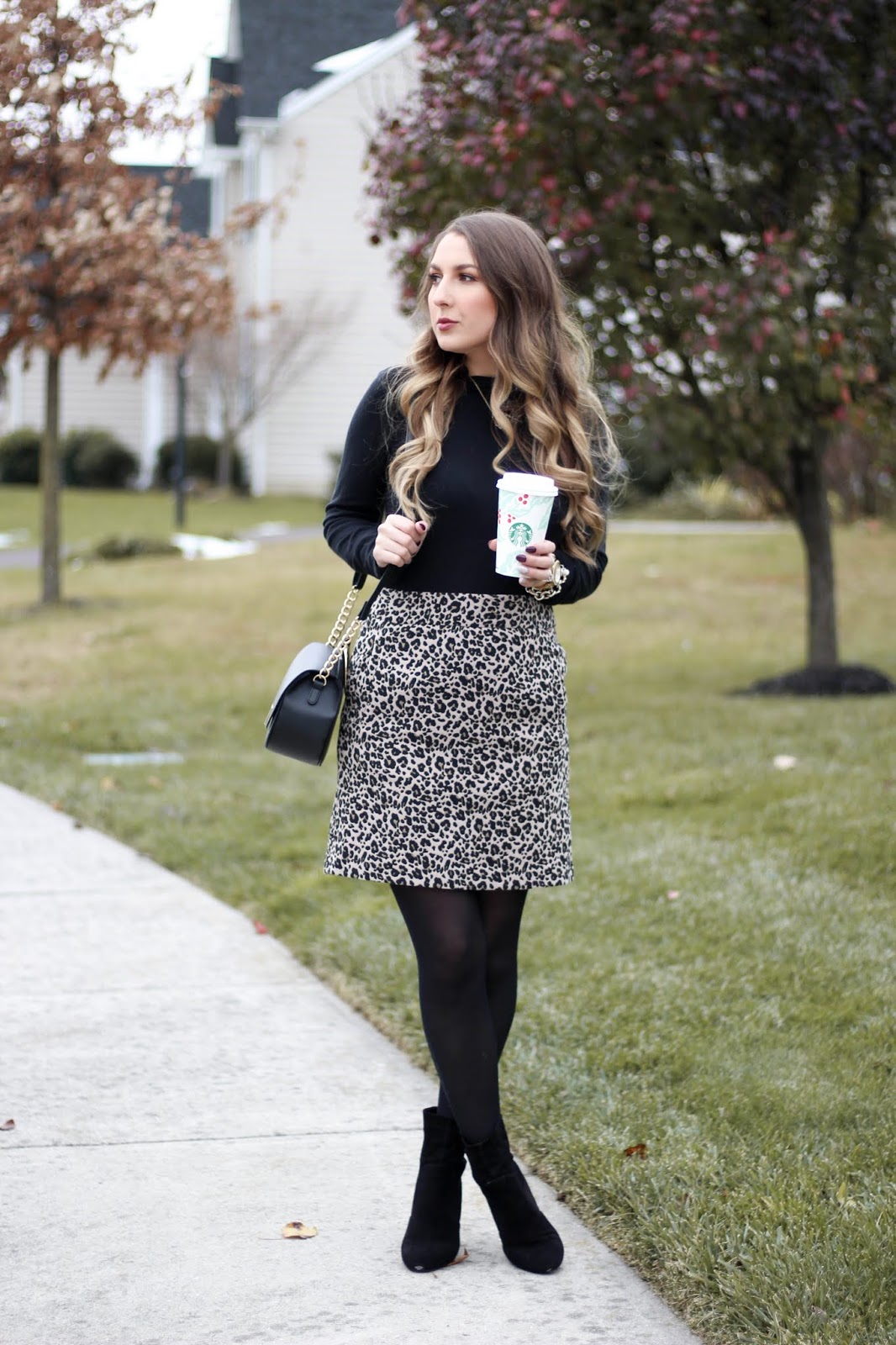 LEOPARD PRINT SKIRT & BLACK TURTLENECK