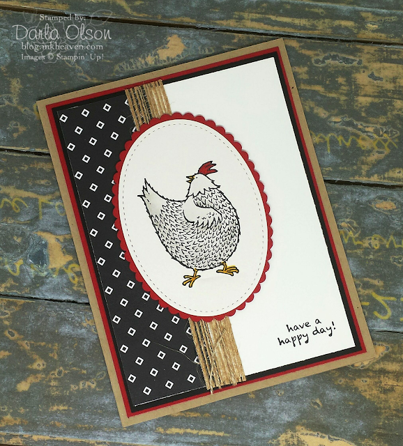 handmade card created with hey, chick in black, red, and burlap shared by darla olson at inkheaven