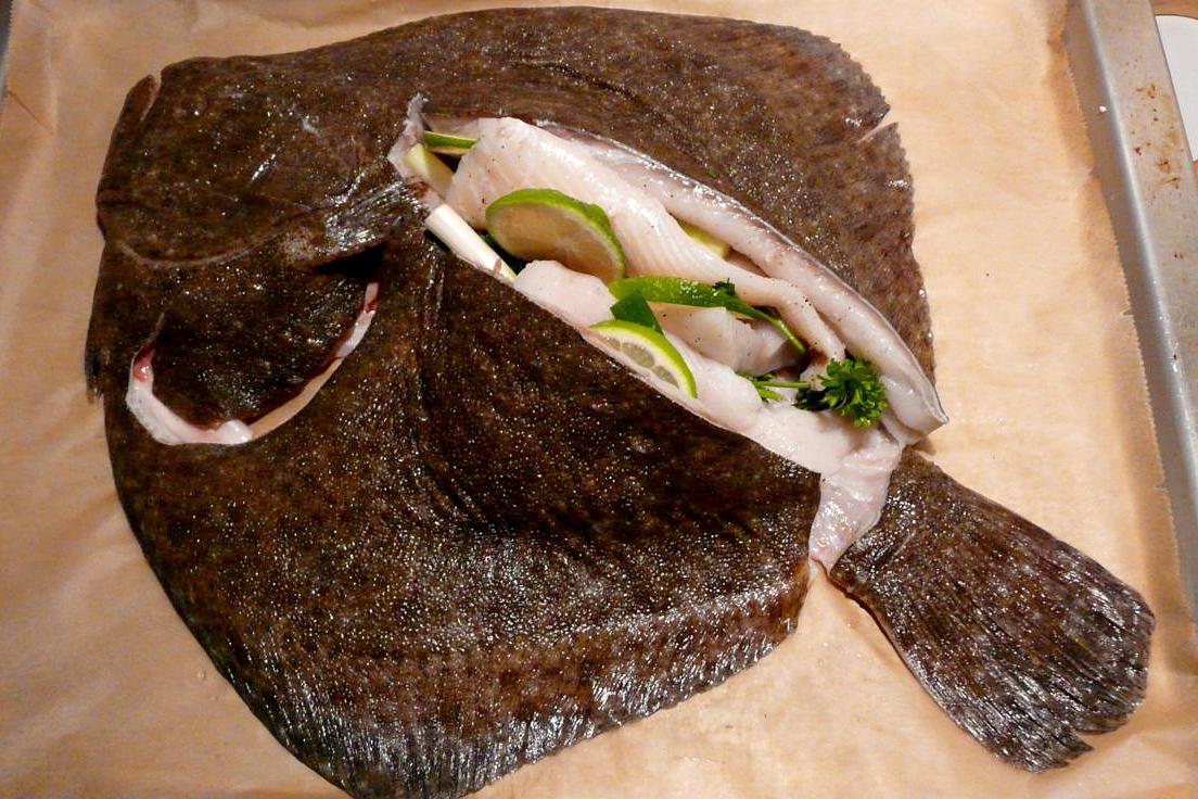 Kulinarische Welten zu Fisch- und Meeresfrucht: Steinbutt im Ganzen mit ...