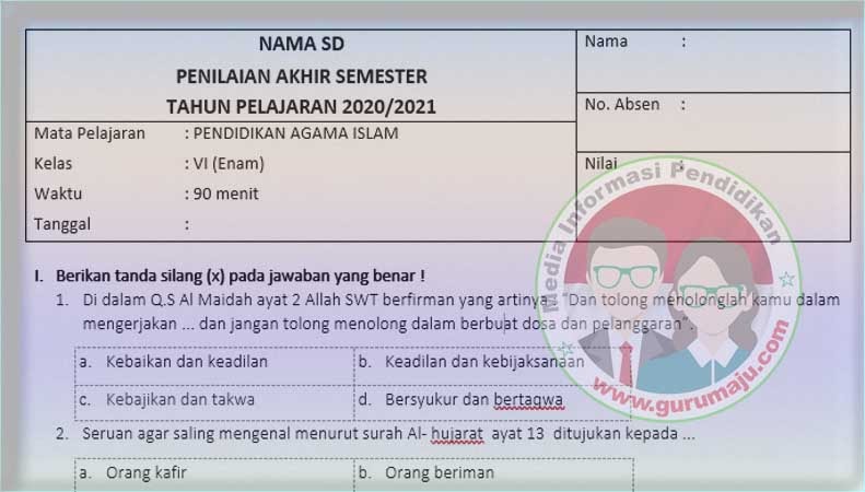 Soal UAS PAI Kelas 6 Semester 2 Revisi Terbaru GURU MAJU