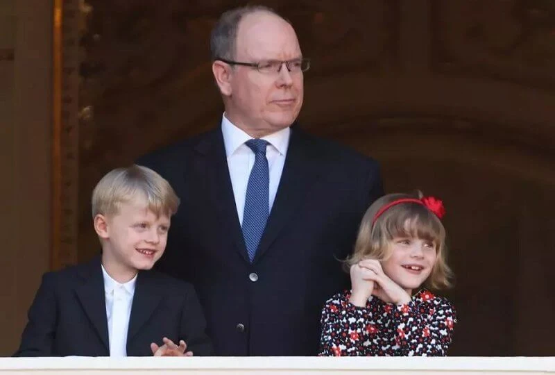 Princess Gabriella wore a multi floral evita dress from Jacadi. Prince Albert II, Hereditary Prince Jacques and Princess Gabriella