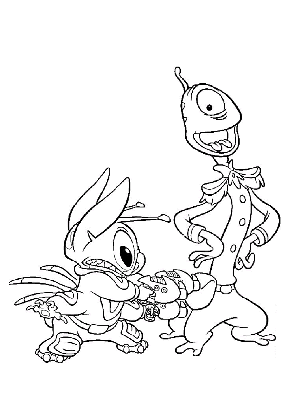 Lilo Stitch e Pleakley - Desenhos preto e branco para colorir