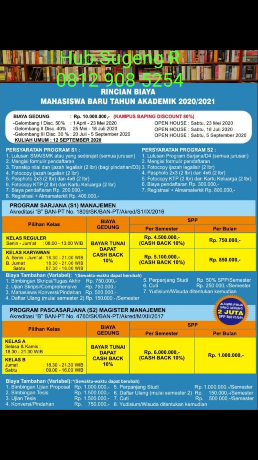 STIE IPWIJA Biaya Pendaftaran