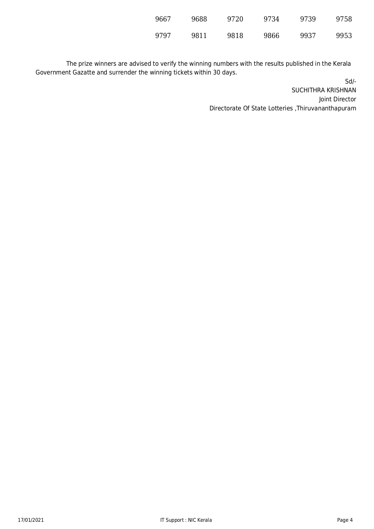 LIVE Kerala Lottery Result 17012021 X'mas New Year Bumper BR77