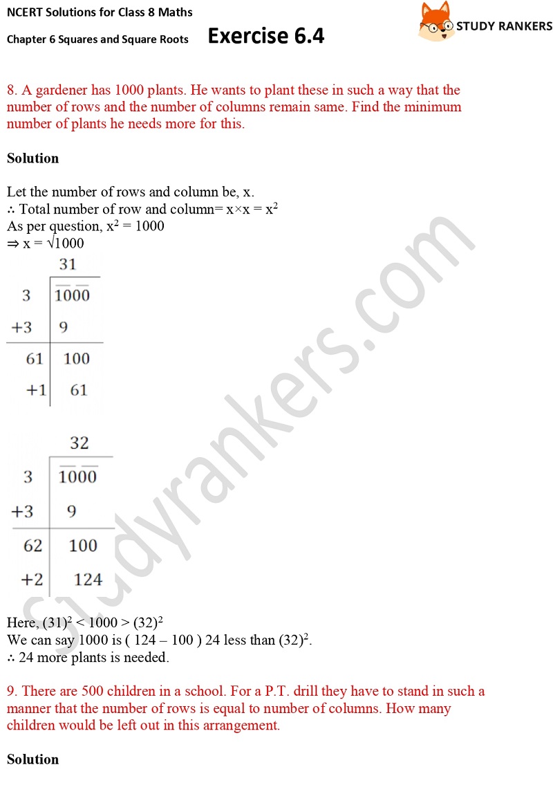 NCERT Solutions for Class 8 Maths Ch 6 Squares and Square Roots Exercise 6.4 20