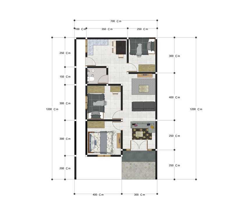 Desain Rumah Ukuran 7x12 dengan 3 Kamar Tidur - Desain Rumah Minimalis