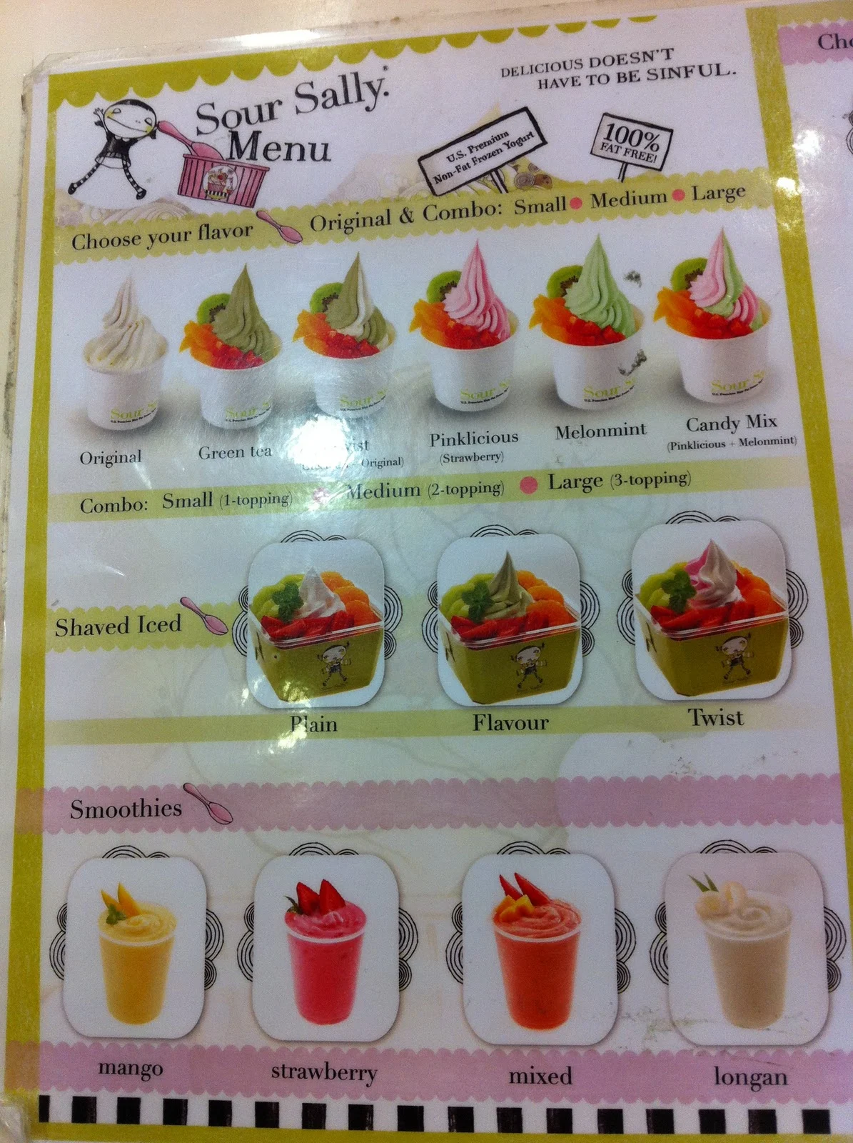 Sour Sally menu selection with colorful desserts