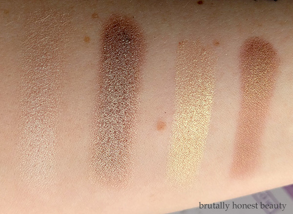 Swatches of L'Oréal Crescent Moon, Total Intensity Bewitched, Urban Decay Sideline, Makeup Geek Ritzy