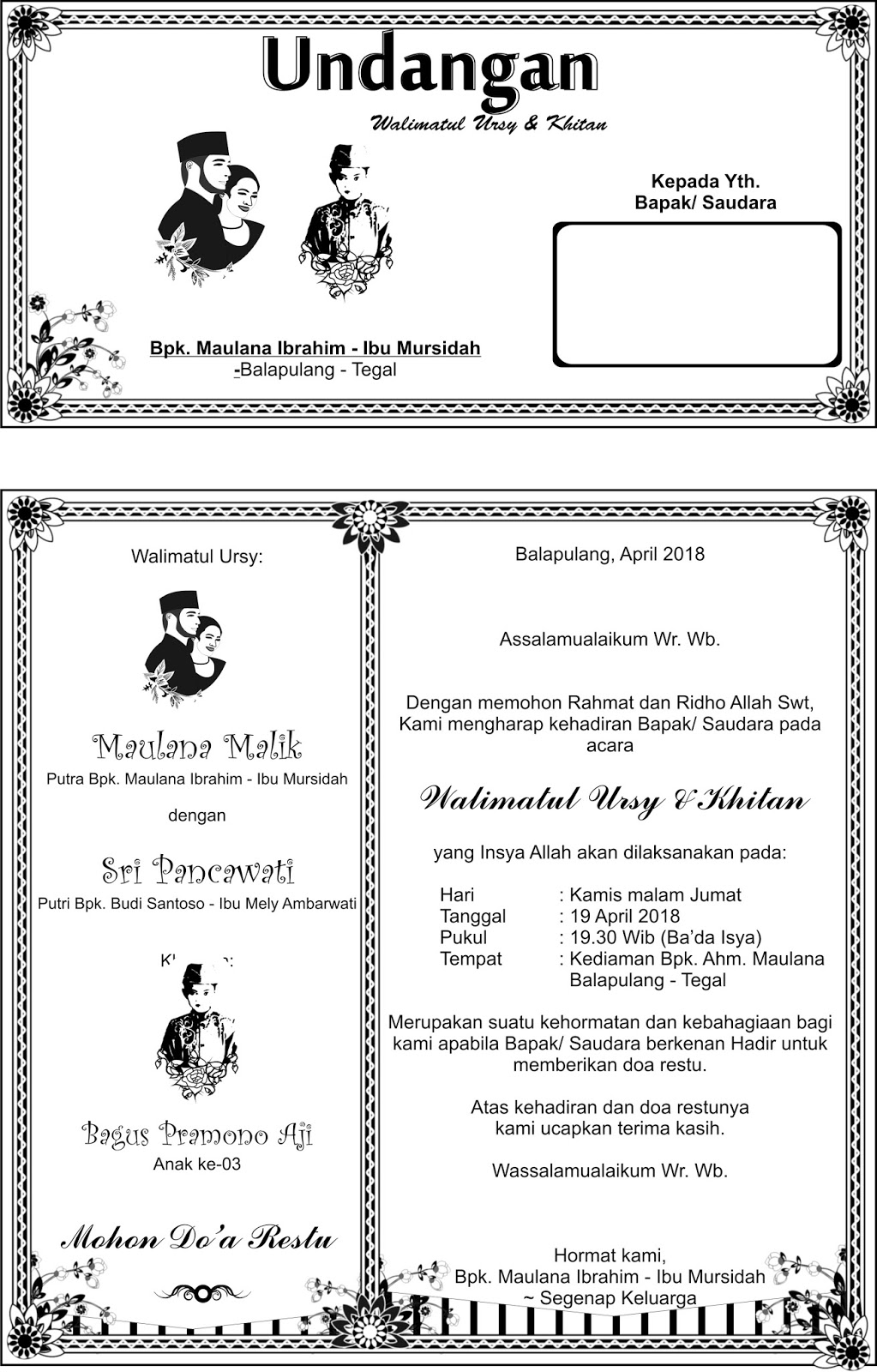 Undangan Walimatul Ursy dan hitan Maulana