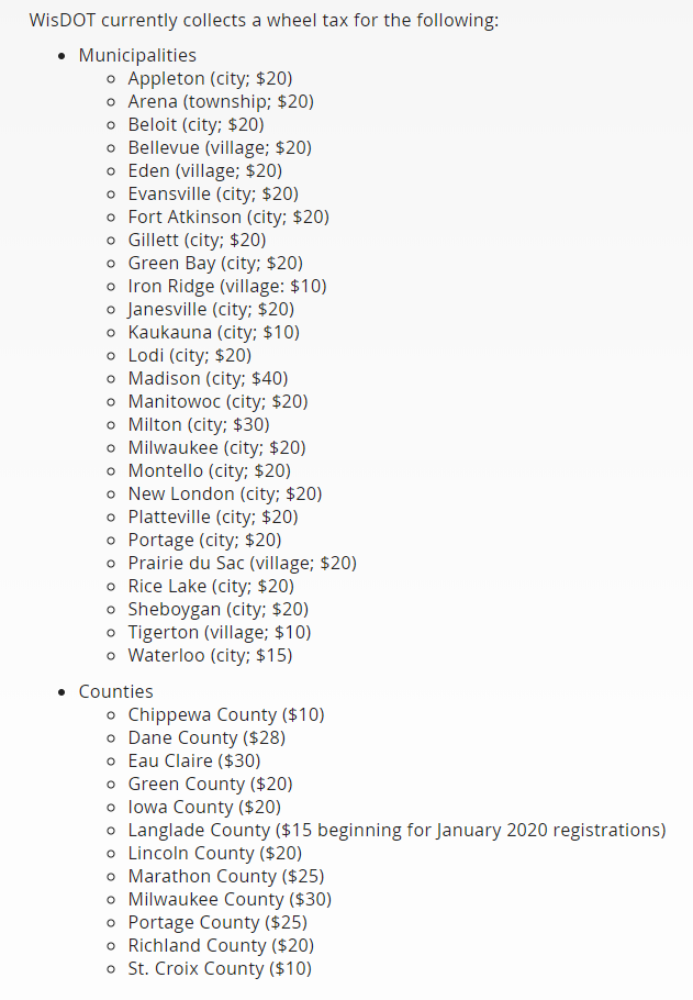 Retiring Guy's Digest Wisconsin wheel tax UPDATE Madison initiates