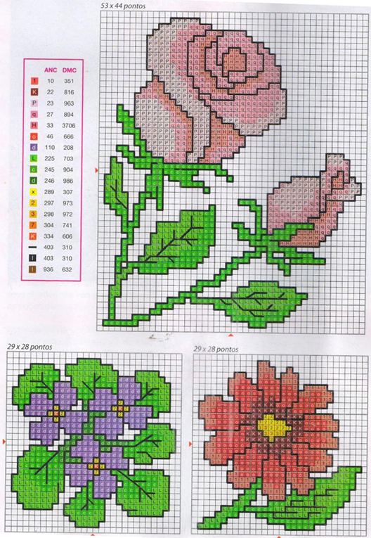 Gráficos de Ponto Cruz em PDF: Flores 4