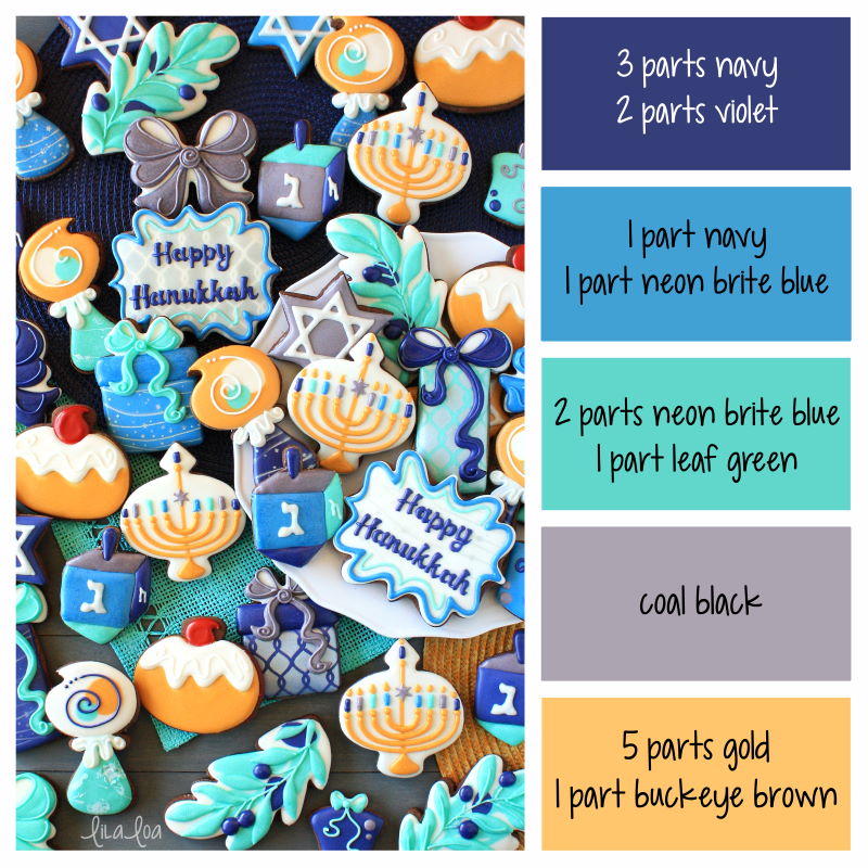 Hanukkah Color Palette and Icing Color Formulas for Cookies and Cakes