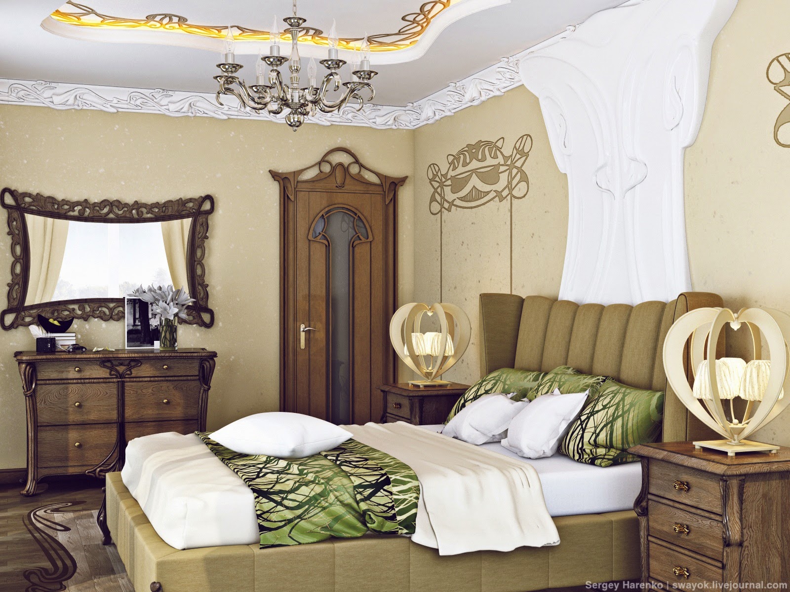 Interior Design Art Nouveau. Bedroom Part 3