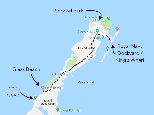 Map of beaches near King's Wharf Royal Navy Dockyard Bermuda