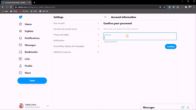 Enter your account password here Confirm password in twitter