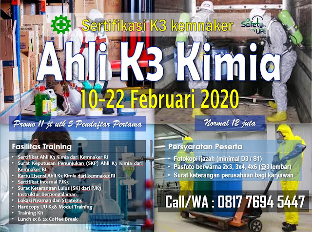 Ahli K3 Kimia kemnaker tgl. 10-22 Februari 2020 di Jakarta