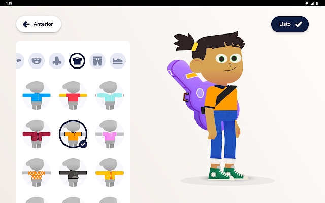 Pantalla de Kid Space para la creación del avatar.