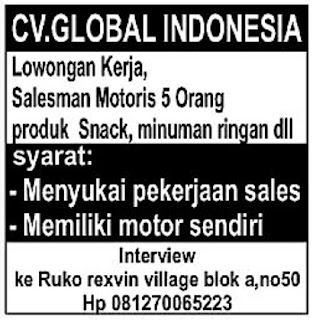 Lowongan Kerja CV. Global Indonesia Lowongan Kerja CV. Global Indonesia