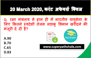 Daily Current Affairs Quiz in Hindi 20 March 2020 Daily Current Affairs Quiz in Hindi 20 March 2020
