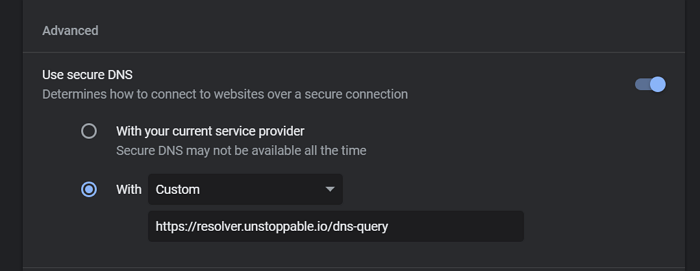 Chrome de DNS personalizado