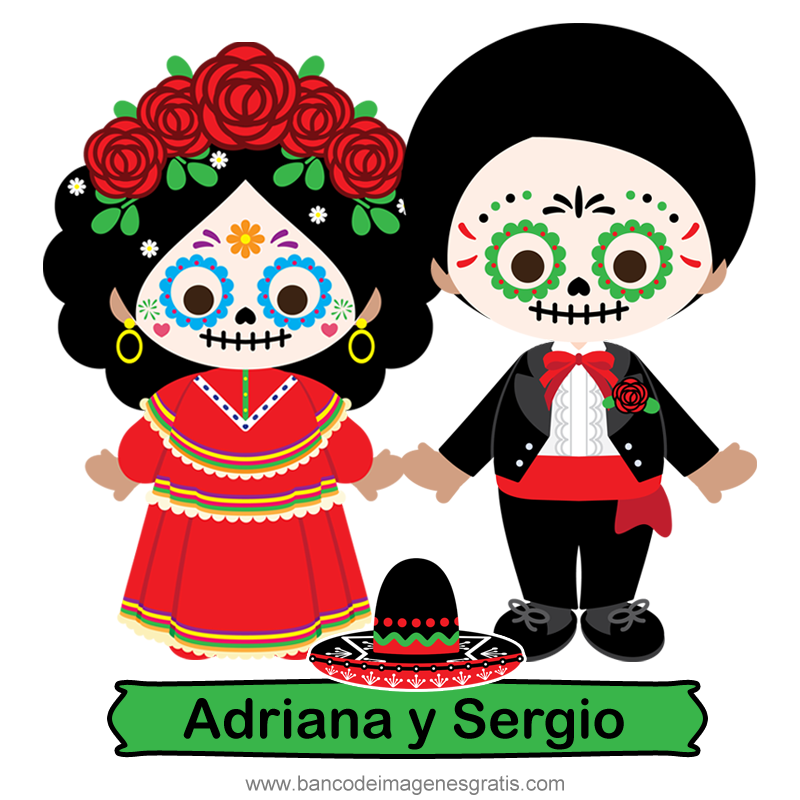 Banco de Imágenes Gratis: 90 nombres de parejas en ilustración de Catrina y  Catrín vestidos con atuendo del Día de Muertos