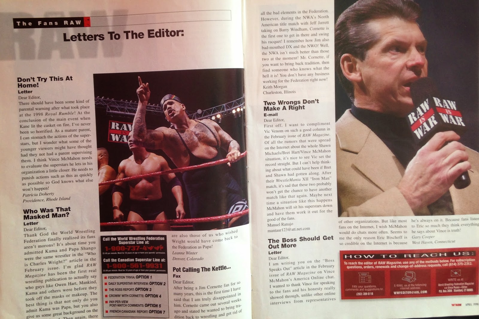 WWE - WWF Raw Magazine - April 1998 -   Letters to the Editor