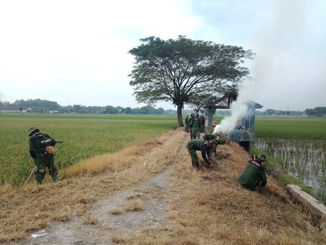 Sepanjang 1.600 Meter Jalan di Desa Sawahan Juwiring Dibersihkan TNI Bersama Masyarakat