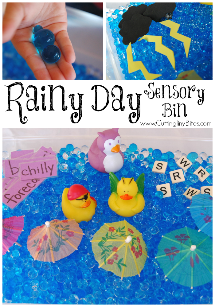 Rainy Day Sensory Bin- water bead play for kids for a preschool weather theme.