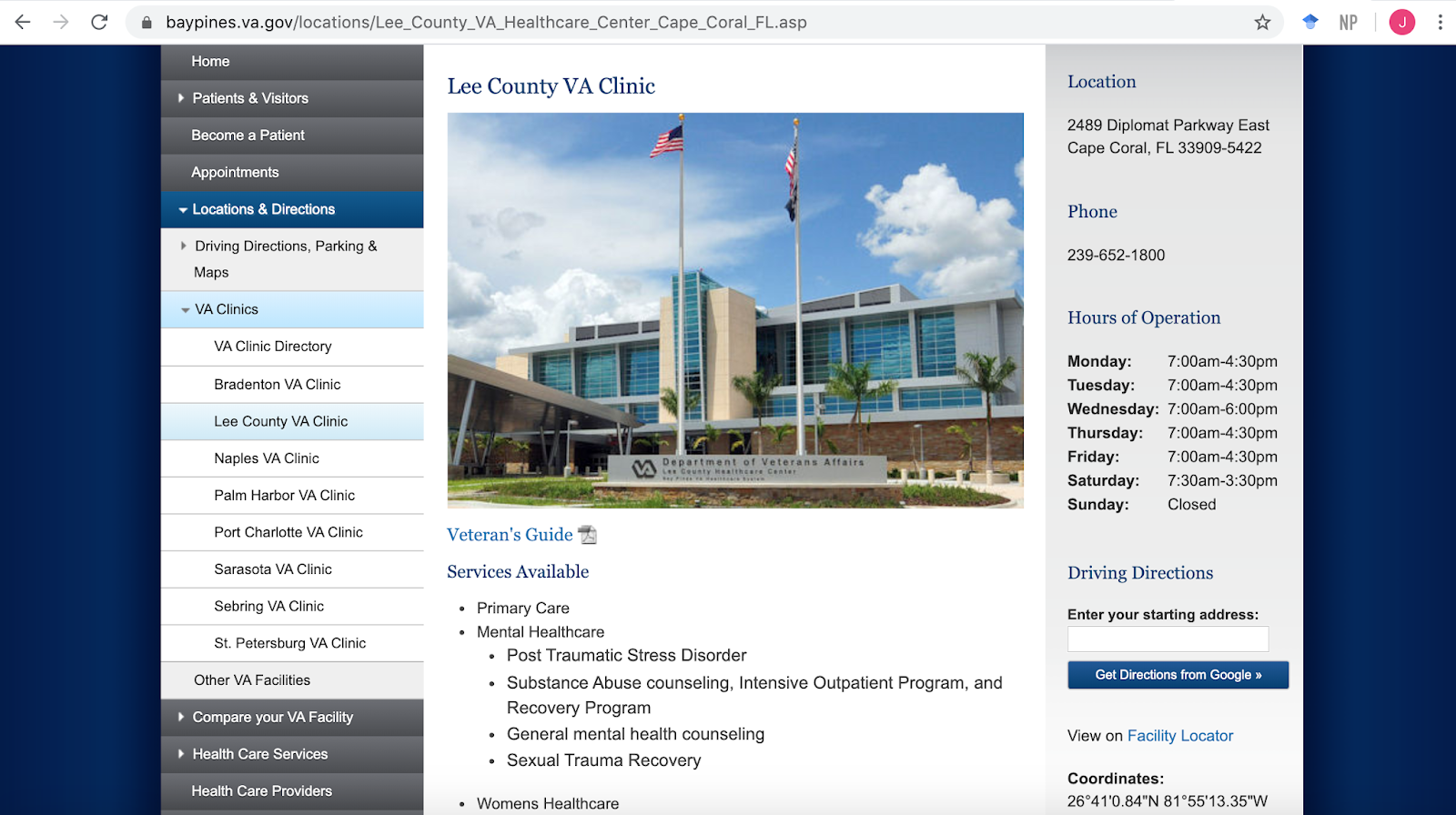 FGCU School Counseling Graduate Program Lee County VA Healthcare Center