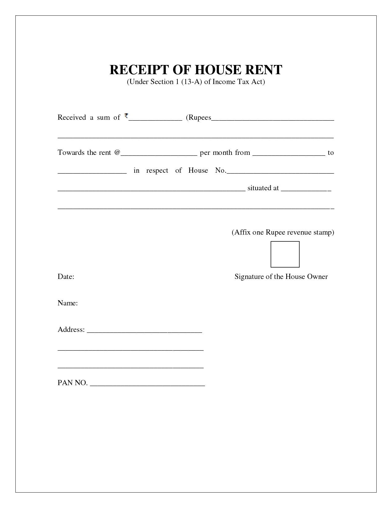 Free Rent Receipt Template Word India