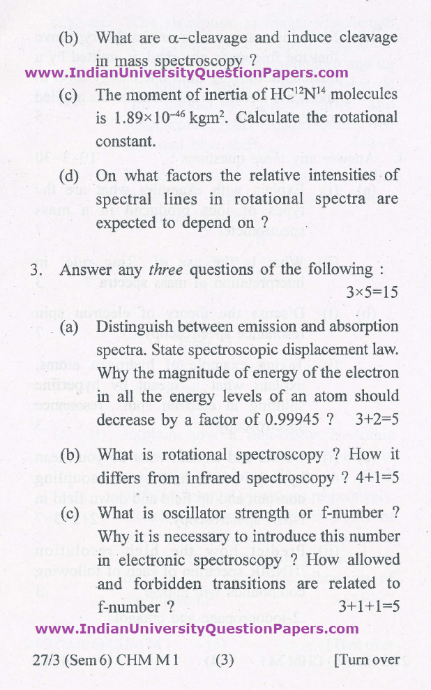 Gauhati University B.Sc Chemistry Major Paper M6.1 Spectroscopy 6th