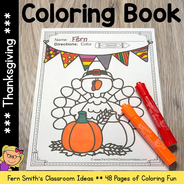 Thanksgiving Coloring Pages that are just Perfect for some Thanksgiving Joy for Your Pre-K, Kindergarten, First Grade, and Second Grade Classrooms. Fern Smith's Classroom Ideas