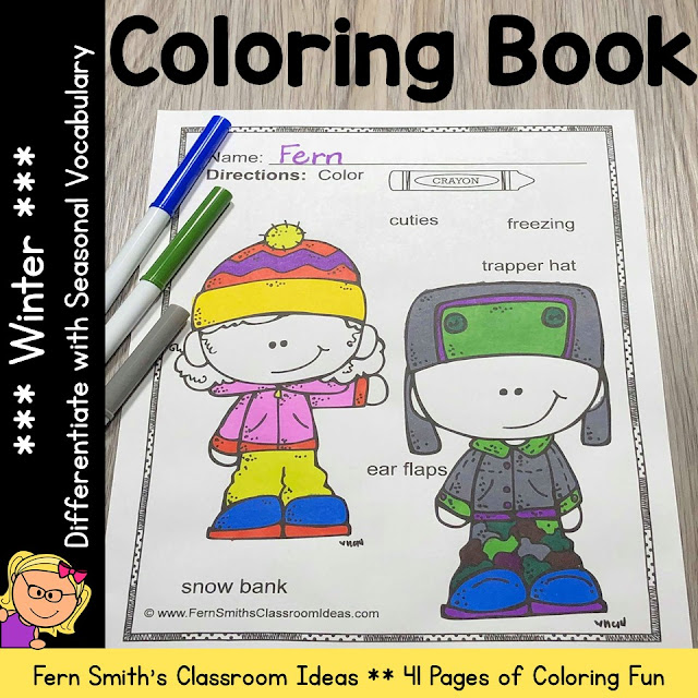 Winter Coloring Pages with Differentiated Seasonal Vocabulary